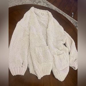 Cream chunky cardigan sweater, M/L